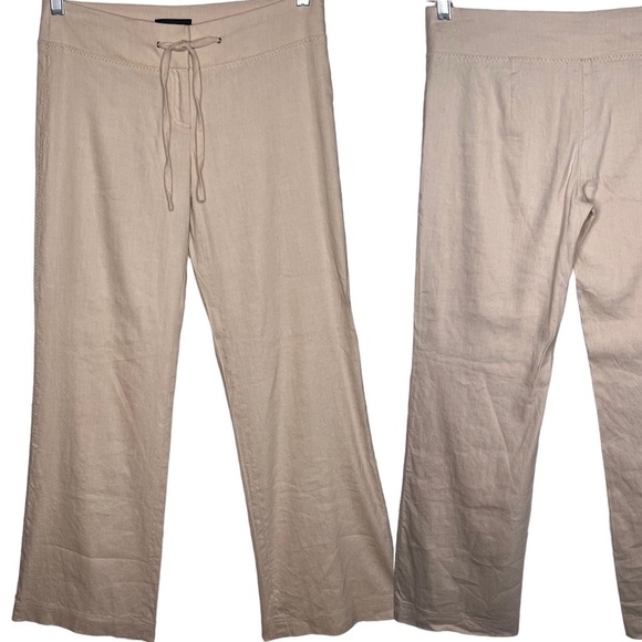 Y2K Bebe Ivory Wide Leg Linen Blend Slacks Size 2 Gold Stitching Salvedge Edge - Picture 13 of 14